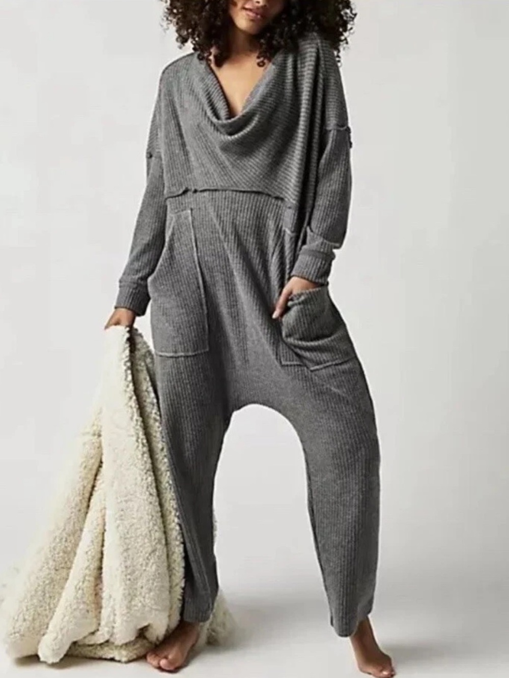 Free People Kickback Romper drop-crotch harem Jumpsuit Grey Size M Oversized